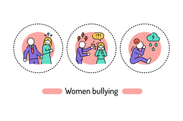 Women bullying color line icon. Family violence Pictogram for web page, mobile app, promo. Editable stroke.