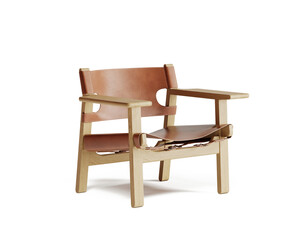 3d rendering of an isolated modern red leather and wooden armchair