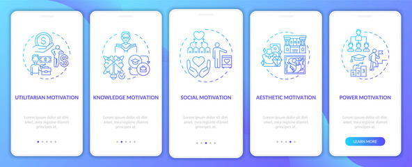 Motivational factors onboarding mobile app page screen with concepts. Inspiration for work and education walkthrough 5 steps graphic instructions. UI vector template with RGB color illustrations