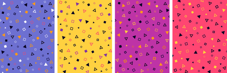 Geometric minimalist vector background. Creative retro colors set. Memphis style illustration design. Abstract soft pastel 90's fashion backgrounds