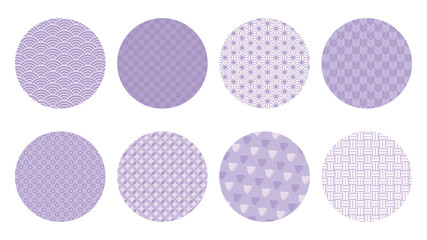 和柄　円形　シームレス　パターン　セット　紫　イラスト素材