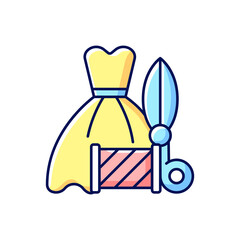 Wedding and prom gown alterations RGB color icon. Dress sewing and fixing in professional workshop. Garment restoration. Clothing alteration and repair services. Isolated vector illustration © IMG visuals icons