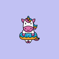 Cute unicorn with delicious food flat design