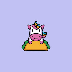 Cute unicorn with delicious food flat design