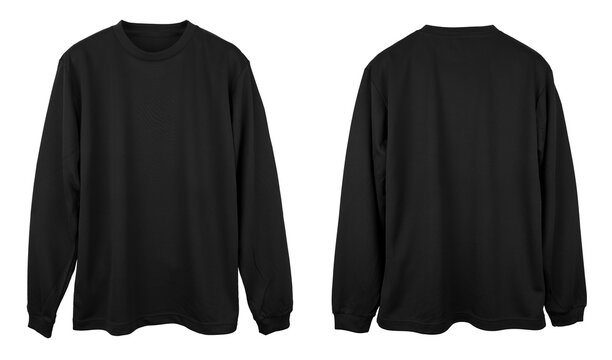 Blank long sleeve T Shirt color black template front and back view on white background
