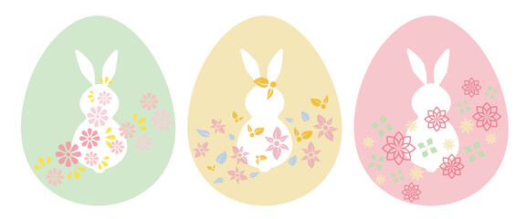 Set of decoration easter egg icons. Patel color easter egg illustration. Vector illustration. イースターエッグイラスト、デコレーション卵イラスト、イースター素材
