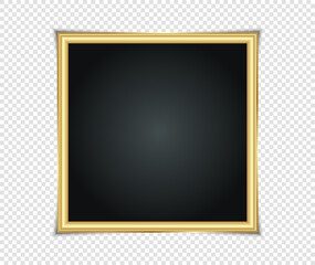 Gold shiny glowing frame with shadows isolated on transparent background. Gold luxury vintage style realistic border, photo, banner. illustration - Vector