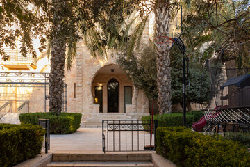 Evening  view of a quiet residential Yehuda Alkalai Street in the old district of Jerusalem Talbia - Komiyut in Jerusalem, Israel