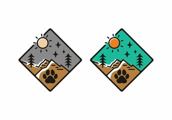Colorful animal paw in nature line art illustration