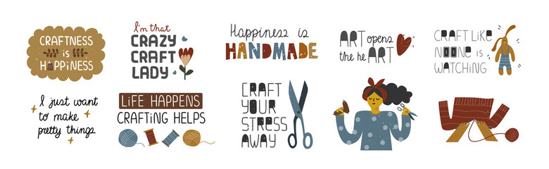 Set of funny arts and crafts quotes.