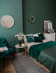 room interior stylish green spring decor bedroom