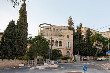 Evening view of a quiet residential David Markus Street in the old district of Jerusalem Talbia - Komiyut in Jerusalem, Israel