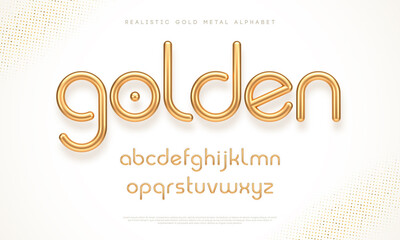 Realistic gold metal font. Modern minimal font. Metallic 3d typeface. English alphabet. Vector illustration.