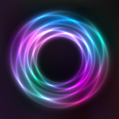 Vector background of neon geometric shapes, round frame, abstract background, wallpaper