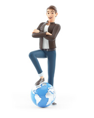 3d cartoon man foot on the earth
