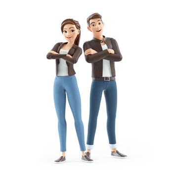 3d Cartoon Man And Woman With Arms Crossed