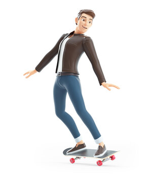 3d cartoon man doing skateboard