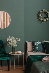 room interior stylish green spring decor bedroom
