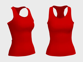 Blank sleeveless t-shirt mockup in front, and side views, design presentation for print, 3d illustration, 3d rendering