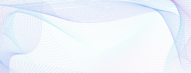 Pastel violet, light blue wavy subtle lines. Vector colored watermark. Flying curves. Net pattern. Technology background. Abstract design for certificate, cheque, landing page, banner, voucher. EPS10