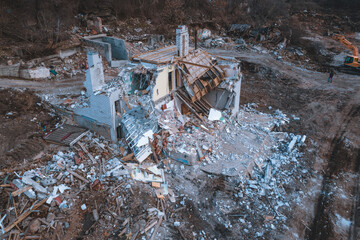 destruction of old buildings and structures. development for new housing. drone photo