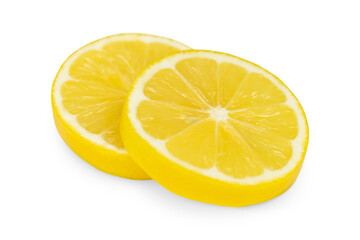 Sliced round segments of lemon isolated on a white background