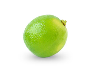 One green whole lime isolated on white background