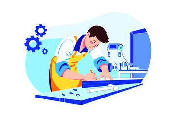 Handsome carpenter working with a wood