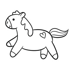 Cute horse line art cartoon, kid coloring