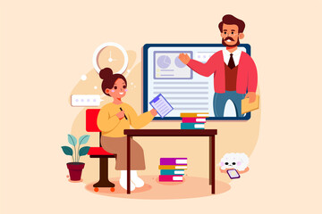 Students learning and discussing with online teacher. 