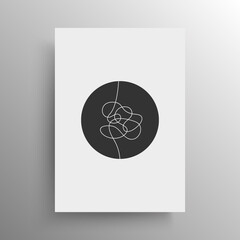 Minimalist white continuous line art in the black circle for the design for cover and poster or wall decoration, vector.