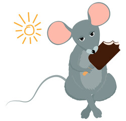 Mouse or rat holding popsicle ice cream. Cartoon vector mascot character isolated on white background.