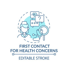 First contact for health concerns blue concept icon. Clinical assistance for patient problems. Family doctor idea thin line illustration. Vector isolated outline RGB color drawing. Editable stroke