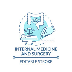 Internal medicine and surgery blue concept icon. Digestive system, organs health. Family doctor, surgeon aid idea thin line illustration. Vector isolated outline RGB color drawing. Editable stroke