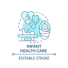 Infant health care blue concept icon. Medical support for newborn baby. Family doctor aid for children idea thin line illustration. Vector isolated outline RGB color drawing. Editable stroke