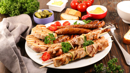 various of meat barbecue and sauce