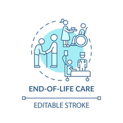 End-of-life care blue concept icon. Nursing center for patients with terminal illness. Family doctor idea thin line illustration. Vector isolated outline RGB color drawing. Editable stroke