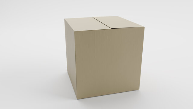 Single Cardboard Box For Package, Shipping and Delivery, With Signs and Label, White Background, Perspective View 2, 3D Illustration