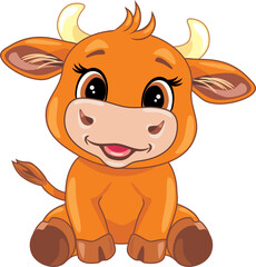 Funny smiling baby bull. Cartoon drawing