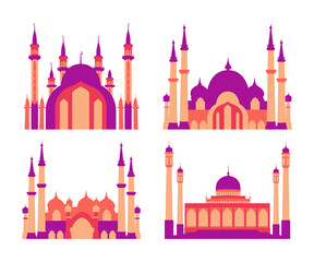 Modern Flat Elegant Islamic Mosque Building collection set vector illustration, Suitable for Diagrams, Map, Infographics, Illustration, And Other Graphic Related Assets
