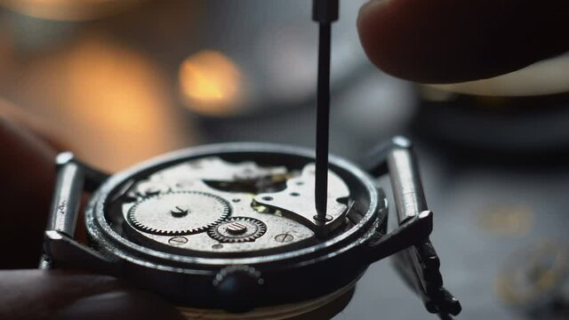 Mechanical watch repair process. Watchmaker