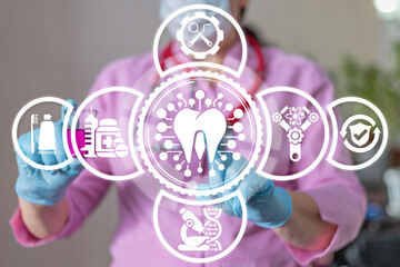 Concept of dental innovation and technology. Modern dentistry implantation, teeth care, innovative orthodontics.