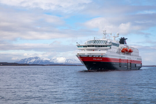 MS «Polarlys» is a Hurtigruten ship owned by Hurtigruten AS.  - Here in Brønnøysund,Helgeland,Nordland county,Norway,scandinavia,Europe
