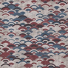 Seamless red white and blue art deco conch retro pattern. High quality illustration. Color blocked shapes in an old vintage look. Generic and versatile design useful for all types of surface design.