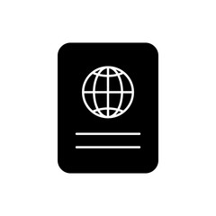 Passport black silhouette icon. Personal document symbol. Travel concept. Vector isolated on white