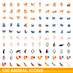 Fototapeta na wymiar 100 animal icons set. Cartoon illustration of 100 animal icons vector set isolated on white background