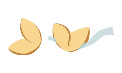 Chinese dessert. Fortune cookies with a prediction or wish. Vector illustration in color.