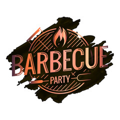 Barbecue grill watercolor logo on black background