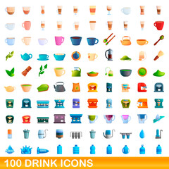 100 drink icons set. Cartoon illustration of 100 drink icons vector set isolated on white background