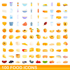 100 food icons set. Cartoon illustration of 100 food icons vector set isolated on white background